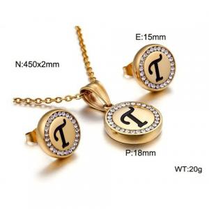 Gold stainless steel zircon resin letter set T - KS80365-KC