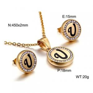 Gold stainless steel zircon resin letter set U - KS80366-K