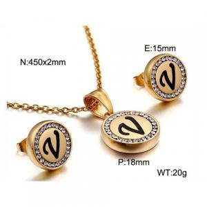 Gold stainless steel zircon resin letter set V - KS80367-KC