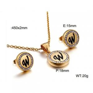 Gold stainless steel zircon resin letter set W - KS80368-KC