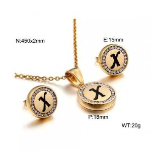 Gold stainless steel zircon resin letter set X - KS80369-KC