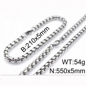 Steel colored stainless steel square pearl men's chain set - KS94564-Z