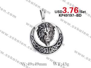 Men's Stainless Steel Silver Black Large LION KING FACE HEAD Lion Pendant - KP49197-BD