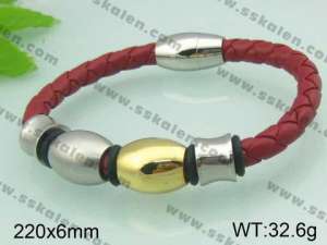Stainless Steel Leather Bracelet - KB32927-T