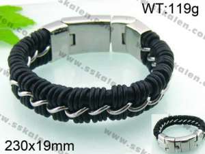 Stainless Steel Leather Bracelet  - KB43022-D