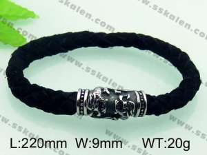 Stainless Steel Leather Bracelet  - KB58434-BD