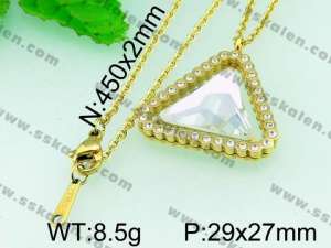 Stainless Steel Stone & Crystal Necklace - KN16578-K