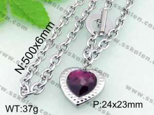 Stainless Steel Stone & Crystal Necklace - KN17422-Z