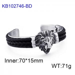 Stainless Steel Leather Bangle - KB102746-BD