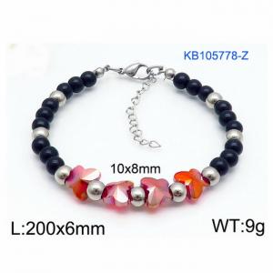 Stainless steel 200 × 6mm Handmade Beaded Light Red Butterfly Fashion Jewelry Color Bracelet - KB105778-Z
