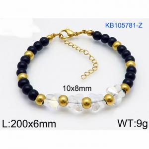 Stainless steel 200 × 6mm gold-plated handmade beaded light white transparent butterfly fashion accessory color bracelet - KB105781-Z
