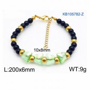 Stainless steel 200 × 6mm gold-plated handmade beaded light green  butterfly fashion accessory color bracelet - KB105782-Z