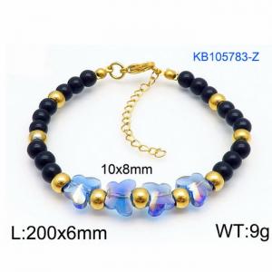 Stainless steel 200 × 6mm gold-plated handmade beaded light blue butterfly fashion accessory color bracelet - KB105783-Z
