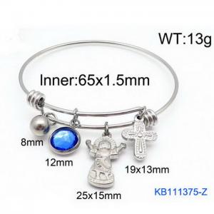 Silver Stainless Steel Charms Bracelet Bangle - KB111375-Z