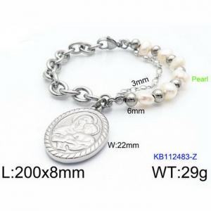 200mm Women Stainless Steel&Pearl Double-Style Chain Bracelet with  Charm - KB112483-Z