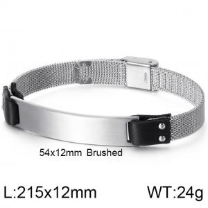 Steel Color Black Leather Curved Strap Adjustable Bracelet - KB112532-BD