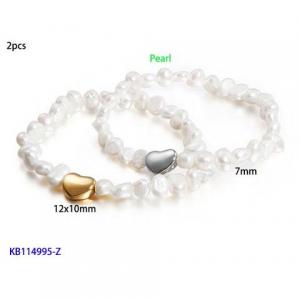 Heart shaped perforated stainless steel accessory pearl elastic bead bracelet - KB114995-Z