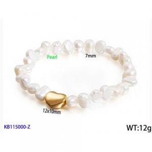 Heart shaped perforated stainless steel accessory pearl elastic bead bracelet - KB115000-Z