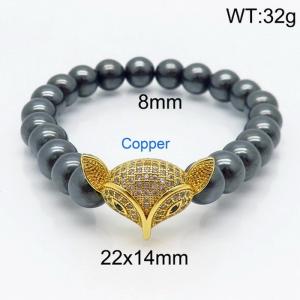 European and American Grey Bead Bracelet Adjustable Copper Fox Head Bangle - KB121593-Z
