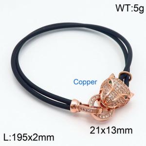 European and American Black Leather Bracelet Copper Tiger Head OT Lock Bangle - KB121600-Z