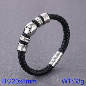 Stainless Steel Leather Bracelet - KB125274-TXH