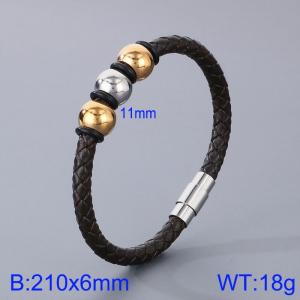 Stainless Steel Leather Bracelet - KB125277-TXH