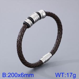 Stainless Steel Leather Bracelet - KB125304-TXH