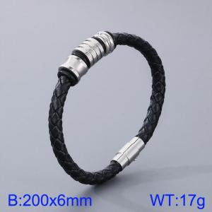 Stainless Steel Leather Bracelet - KB125305-TXH