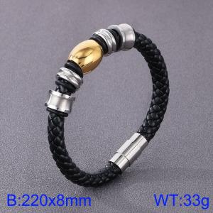 Stainless Steel Leather Bracelet - KB125307-TXH