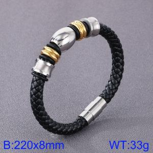 Stainless Steel Leather Bracelet - KB125308-TXH
