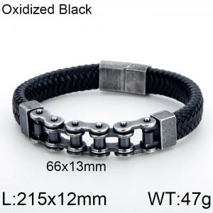 Oxidized Motorcycle Chain Leather Bracelet - KB128481-KFC