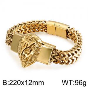 Stainless Steel Retro Fashion Lion Head Gold-plating Bracelet - KB134786-KFC