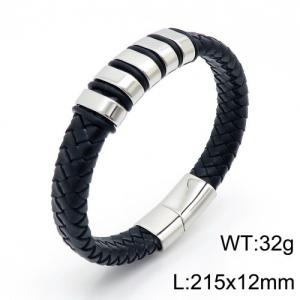 Stainless Steel Leather Bracelet - KB136146-QM