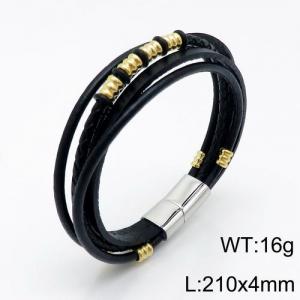 Stainless Steel Leather Bracelet - KB136202-QM