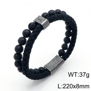 Stainless Steel Leather Bracelet - KB136647-KFC