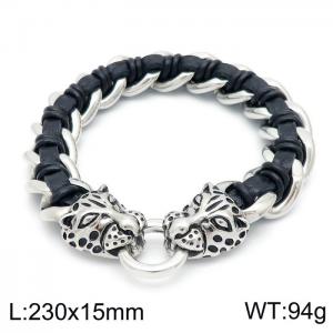 Stainless Steel Leather Bracelet - KB144730-KC