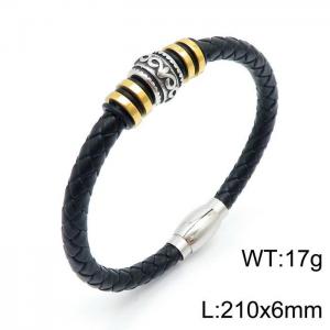 Stainless Steel Leather Bracelet - KB146005-QM