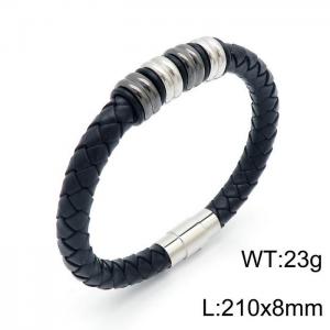 Stainless Steel Leather Bracelet - KB146012-QM