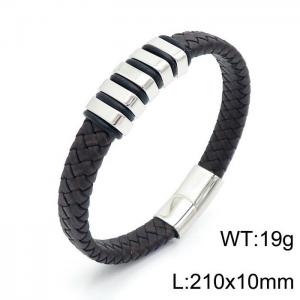 Stainless Steel Leather Bracelet - KB146026-QM