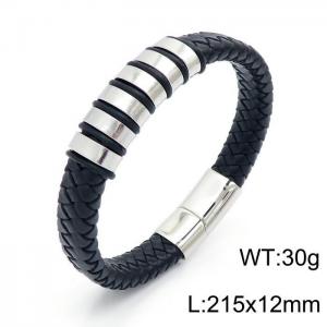 Stainless Steel Leather Bracelet - KB146029-QM