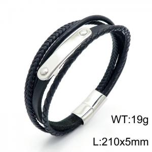 Stainless Steel Leather Bracelet - KB146044-QM
