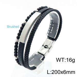 Stainless Steel Leather Bracelet - KB146267-KLHQ
