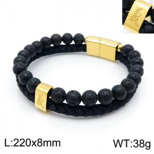 Stainless Steel Leather Bracelet - KB146743-KFC