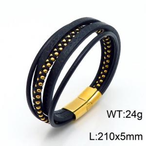 Stainless Steel Leather Bracelet - KB148133-YY