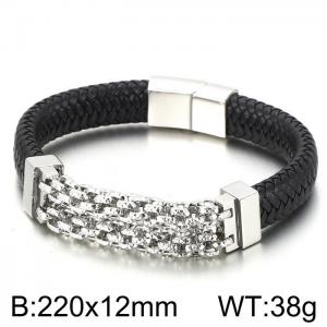 Stainless Steel Leather Bracelet - KB149424-KFC
