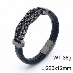 Stainless Steel Leather Bracelet - KB149426-KFC