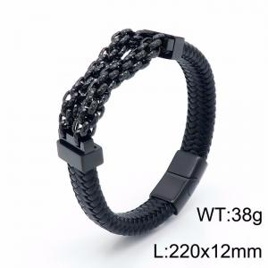 Stainless Steel Leather Bracelet - KB149427-KFC