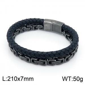 Stainless Steel Leather Bracelet - KB149649-KFC