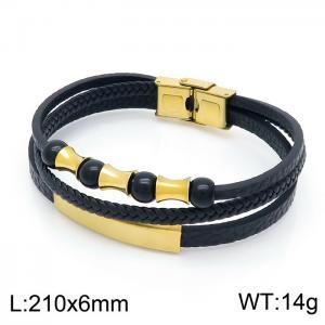Stainless Steel Leather Bracelet - KB149657-KLHQ