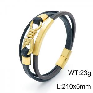 Stainless Steel Leather Bracelet - KB149706-KLHQ